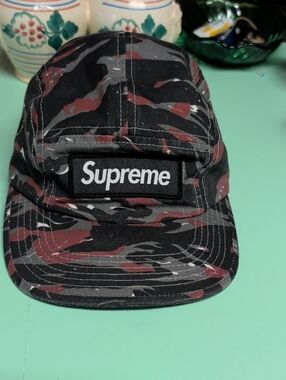 Supreme Black, Burgundy & Gray Camo Box Logo 5-Panel Cap